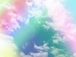 beauty sweet pastel green red colorful with fluffy clouds on sky. multi color rainbow image. abstract fantasy growing light photo