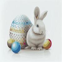 lindo conejo festivo y huevos ortodoxos de pascua sobre un fondo claro - vector