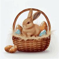 Festive basket with cute rabbit and easter orthodox eggs on a light background - Vector