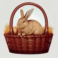 Festive basket with cute rabbit and easter orthodox eggs on a light background - Vector