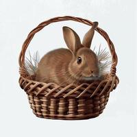 Festive basket with cute rabbit and easter orthodox eggs on a light background - Vector