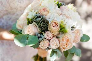 wedding bouquet, white peony and david austin photo