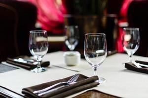 Glasses wine on table in sushi restaurant Serving in the restaurant on the table photo