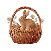 Festive basket with cute rabbit and easter orthodox eggs on a light background - Vector