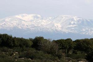 Snow lies on the top of Mount Hermon photo