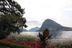 en un parque a orillas del lago de garda en italia. foto