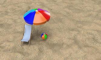 Chair umbrella ball colorful beach copy space symbol happy holiday summer season relax vacation  paradise top view island travel trip tourism caribbean recreation landscape  sun sky concept.3d render photo