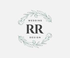 colección de logotipos de monograma de boda con letras iniciales rr, plantillas florales y minimalistas modernas dibujadas a mano para tarjetas de invitación, guardar la fecha, identidad elegante para restaurante, boutique, café en vector