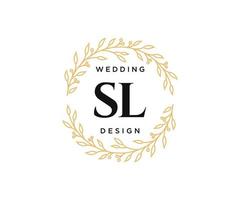 SL Initials letter Wedding monogram logos collection, hand drawn modern minimalistic and floral templates for Invitation cards, Save the Date, elegant identity for restaurant, boutique, cafe in vector