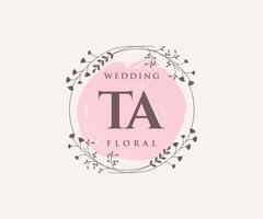 TA Initials letter Wedding monogram logos template, hand drawn modern minimalistic and floral templates for Invitation cards, Save the Date, elegant identity. vector