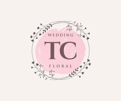 TC Initials letter Wedding monogram logos template, hand drawn modern minimalistic and floral templates for Invitation cards, Save the Date, elegant identity. vector