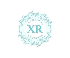 plantilla de logotipos de monograma de boda con letras iniciales xr, plantillas florales y minimalistas modernas dibujadas a mano para tarjetas de invitación, guardar la fecha, identidad elegante. vector