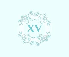 XV Initials letter Wedding monogram logos template, hand drawn modern minimalistic and floral templates for Invitation cards, Save the Date, elegant identity. vector