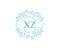 Plantilla de logotipos de monograma de boda con letras iniciales xz, plantillas florales y minimalistas modernas dibujadas a mano para tarjetas de invitación, guardar la fecha, identidad elegante. vector