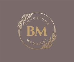 plantilla de logotipos de monograma de boda con letras iniciales bm, plantillas florales y minimalistas modernas dibujadas a mano para tarjetas de invitación, guardar la fecha, identidad elegante. vector