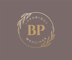 plantilla de logotipos de monograma de boda con letras iniciales de bp, plantillas florales y minimalistas modernas dibujadas a mano para tarjetas de invitación, guardar la fecha, identidad elegante. vector