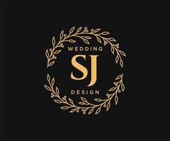 SJ Initials letter Wedding monogram logos collection, hand drawn modern minimalistic and floral templates for Invitation cards, Save the Date, elegant identity for restaurant, boutique, cafe in vector