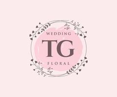 TG Initials letter Wedding monogram logos template, hand drawn modern minimalistic and floral templates for Invitation cards, Save the Date, elegant identity. vector