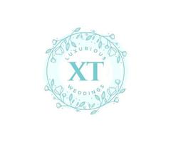 Plantilla de logotipos de monograma de boda con letras iniciales xt, plantillas florales y minimalistas modernas dibujadas a mano para tarjetas de invitación, guardar la fecha, identidad elegante. vector