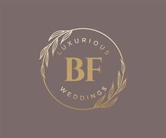 Plantilla de logotipos de monograma de boda con letras iniciales bf, plantillas florales y minimalistas modernas dibujadas a mano para tarjetas de invitación, guardar la fecha, identidad elegante. vector