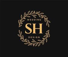 colección de logotipos de monograma de boda con letras iniciales sh, plantillas florales y minimalistas modernas dibujadas a mano para tarjetas de invitación, guardar la fecha, identidad elegante para restaurante, boutique, café en vector