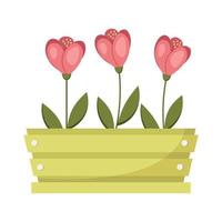 Flowers in box. Floral spring decor. Vector illustration