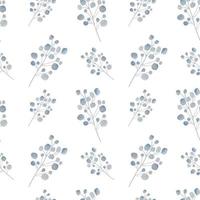 Seamless pattern, background, texture print with light watercolor hand drawn blue color plants. Tender, elegant textile fabric, wrapping paper backdrop layout vector