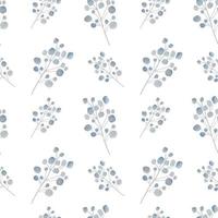 Seamless pattern, background, texture print with light watercolor hand drawn blue color plants. Tender, elegant textile fabric, wrapping paper backdrop layout vector