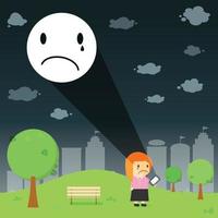 Women through the emotional cry resonance  on smart phone in the park vector