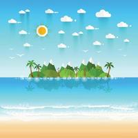 paradise coast landscape with mountains. Summer camp vacation concept in flat style vector