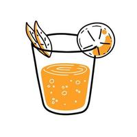 zumo de naranja. vaso de bebida fresca. saciar la sed y coctel de verano. dibujos animados de contorno de moda vector