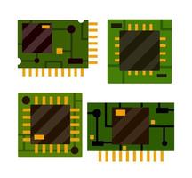 Chip. Computer accessories. The microprocessor and microcircuit icon. Modern technology. Flat illustration. Green microchip vector