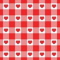 Red and white gingham seamless pattern with hearts. Checkered Valentine day texture for picnic blanket, tablecloth, plaid. Fabric geometric background, retro textile design vector