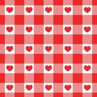 patrón sin costuras de cuadros rojos y blancos con corazones. textura a cuadros del día de san valentín para manta de picnic, mantel, cuadros. fondo geométrico de tela, diseño textil retro vector