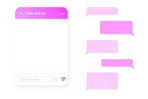 Lifechat form creator. Empty chat bot window and message bubbles. Virtual assistant, online customer support conversation, mobile messenger screen constructor vector