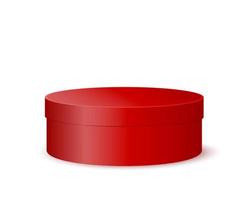 Red round box. Plastic, tin or cardboard package for product design. Container for gift, hat, cookies, cosmetics vector