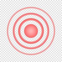 Pain point icon. Red hurt symbol. Concentric ache localization sign. Radar or sonar wave symbol isolated on transparent background vector