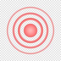 Pain point icon. Red hurt symbol. Concentric ache localization sign. Radar or sonar wave symbol isolated on transparent background vector