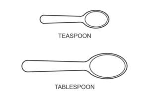 Teaspoon and tablespoon icons top view. Cutlery, kitchen utensils, cooking measuring tools vector