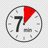 Clock icon with 7 minute time interval. Countdown timer or stopwatch symbol. Infographic element for cooking or sport game vector
