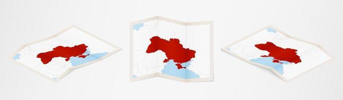 Folded map of Ukraine in three different versions. vector