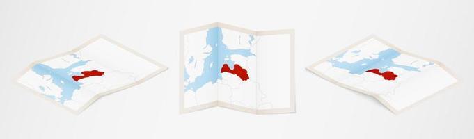 Folded map of Latvia in three different versions. vector