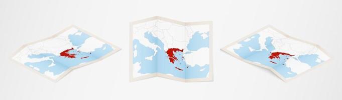 Folded map of Greece in three different versions. vector