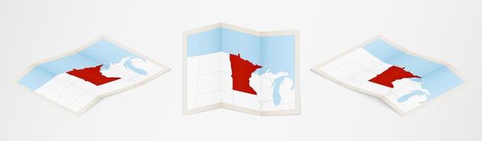 Folded map of Minnesota in three different versions. vector