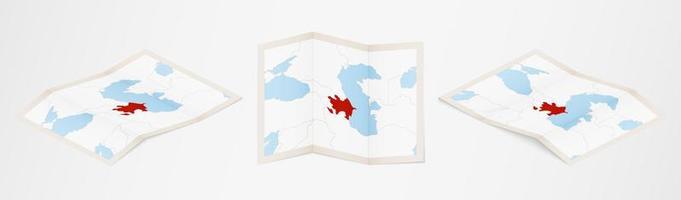 Folded map of Azerbaijan in three different versions. vector