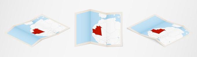 Folded map of Mauritania in three different versions. vector