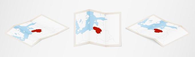 Folded map of Lithuania in three different versions. vector