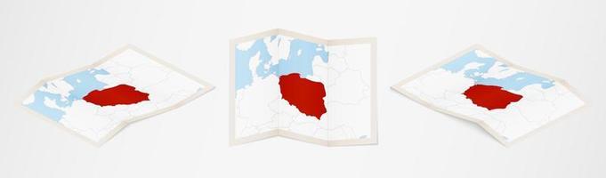 Folded map of Poland in three different versions. vector