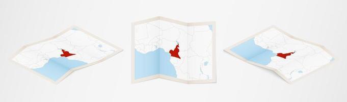 Folded map of Cameroon in three different versions. vector