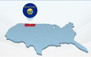 Montana state map on United States of America map in perspective. vector